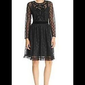 NANETTE LEPORE Very Black Velvet Trim Lace Dress 2